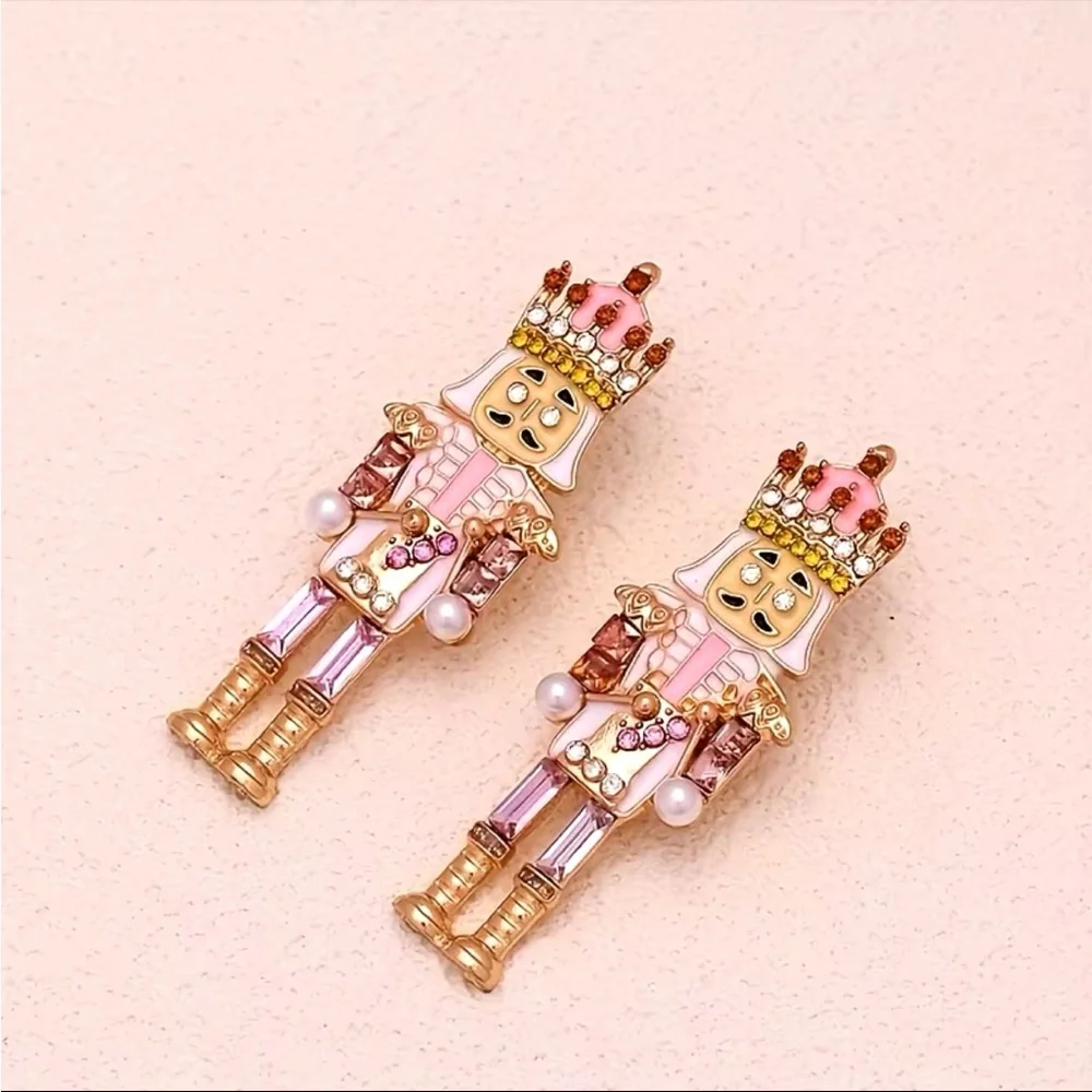 Pink and Gold Nutcracker Earrings - Picture 3 of 4